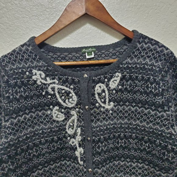 Eddie Bauer Fair Isle button up sweater cardigan wool gray - Picture 3 of 7